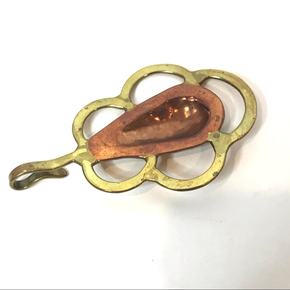 Retro Brutalist Art Pendant Necklace Brass Copper - Picture 6 of 7